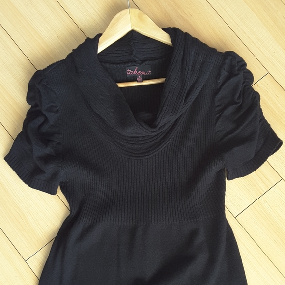 Black Sweater Dress w/ Ruched Sleeves - Picture 2 of 9